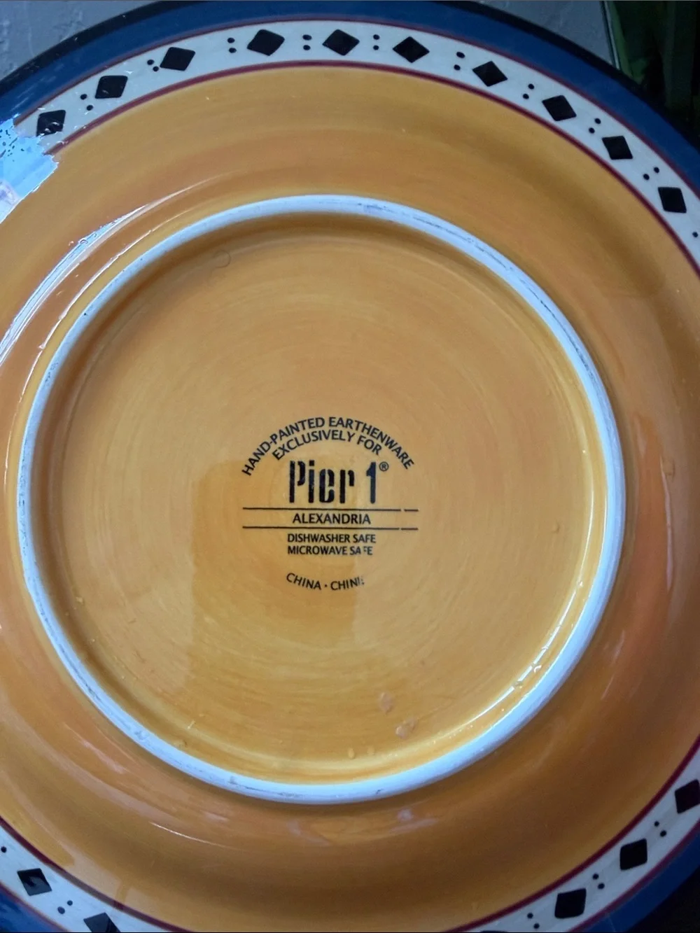 one Pier 1 Hand-Painted Floral Ceramic Dinner Plate - Orange Center